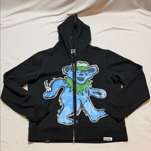 Cookies SF Men’s Black Zip-Up Hoodie with Blue Bear Graphic Size XL